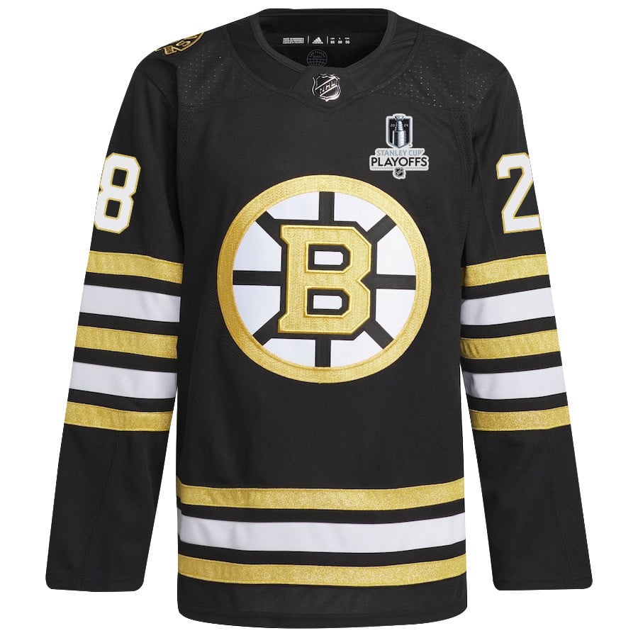 Alternative view of Derek Forbort 28 Boston Bruins 2024 NHL Playoffs Patch Home Hockey Jersey - Men, Black - JS696 