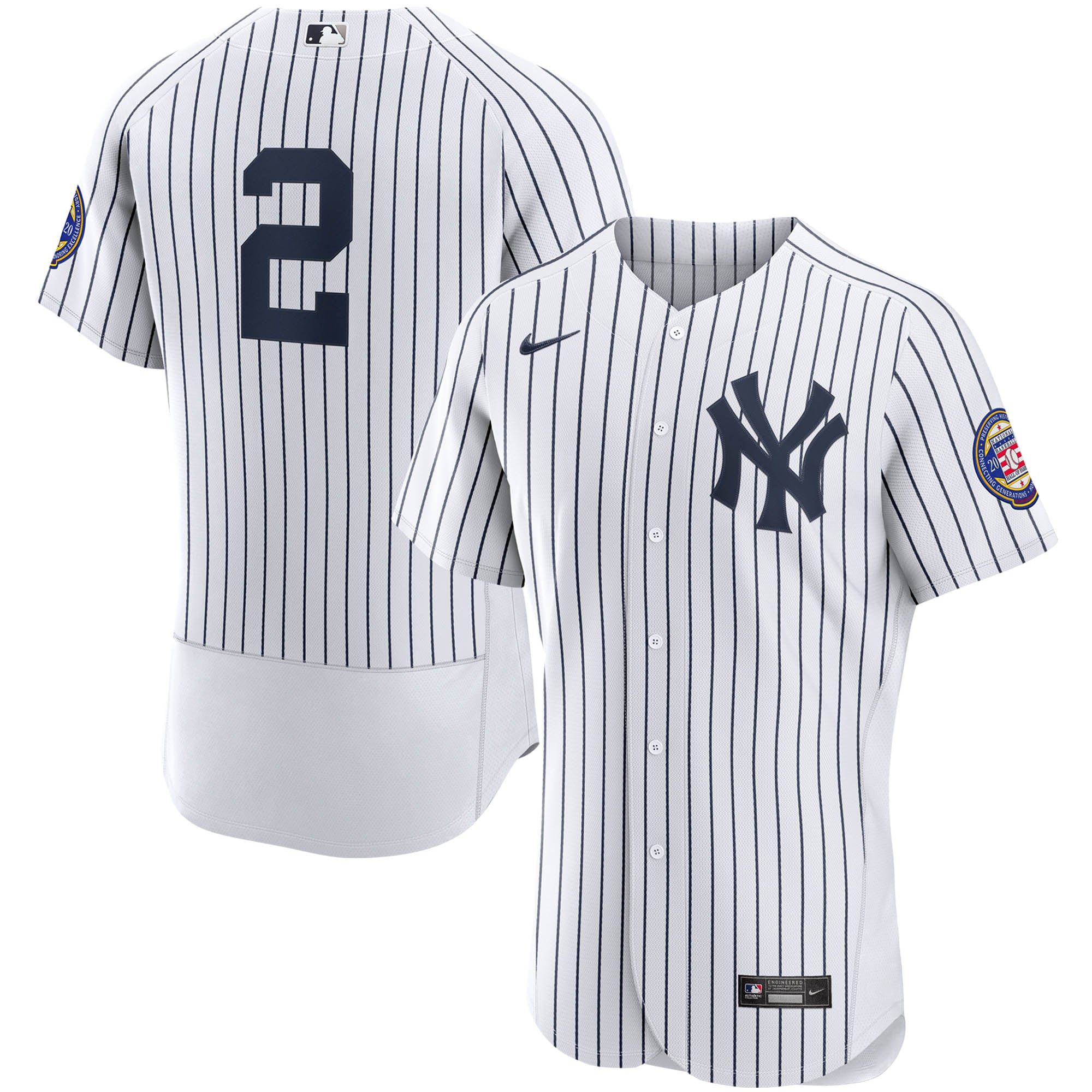 Derek Jeter New York Yankees 2020 Hall Of Fame Induction Patch Authentic Baseball Jersey - White/navy