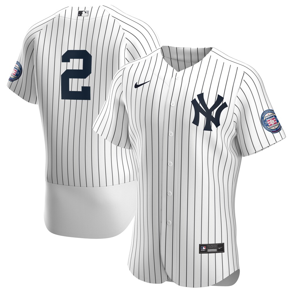Derek Jeter New York Yankees 2020 Hall Of Fame Induction Patch Baseball Jersey - White/navy