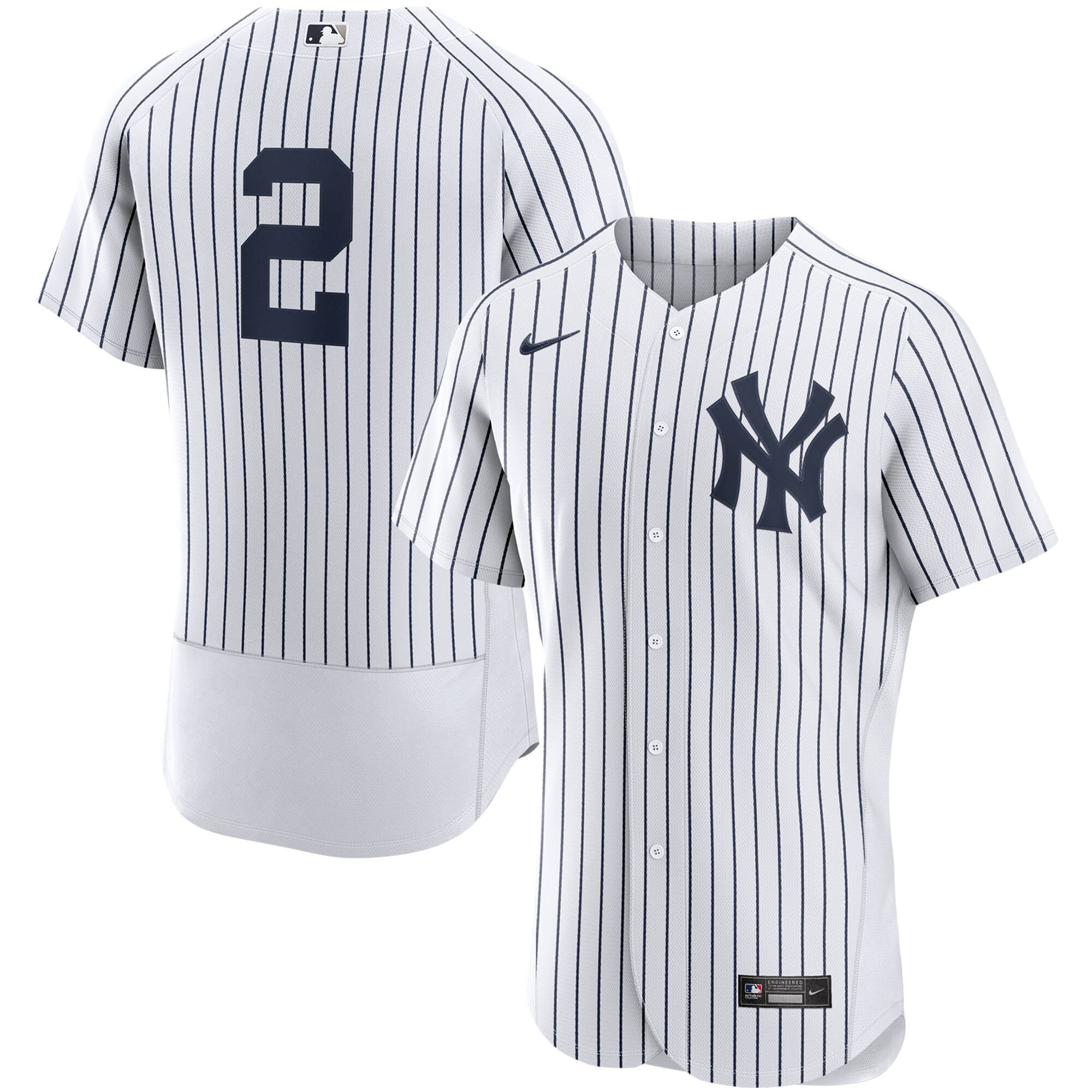 Alternative view of Derek Jeter New York Yankees Home Authentic Player Baseball Jersey - White/navy