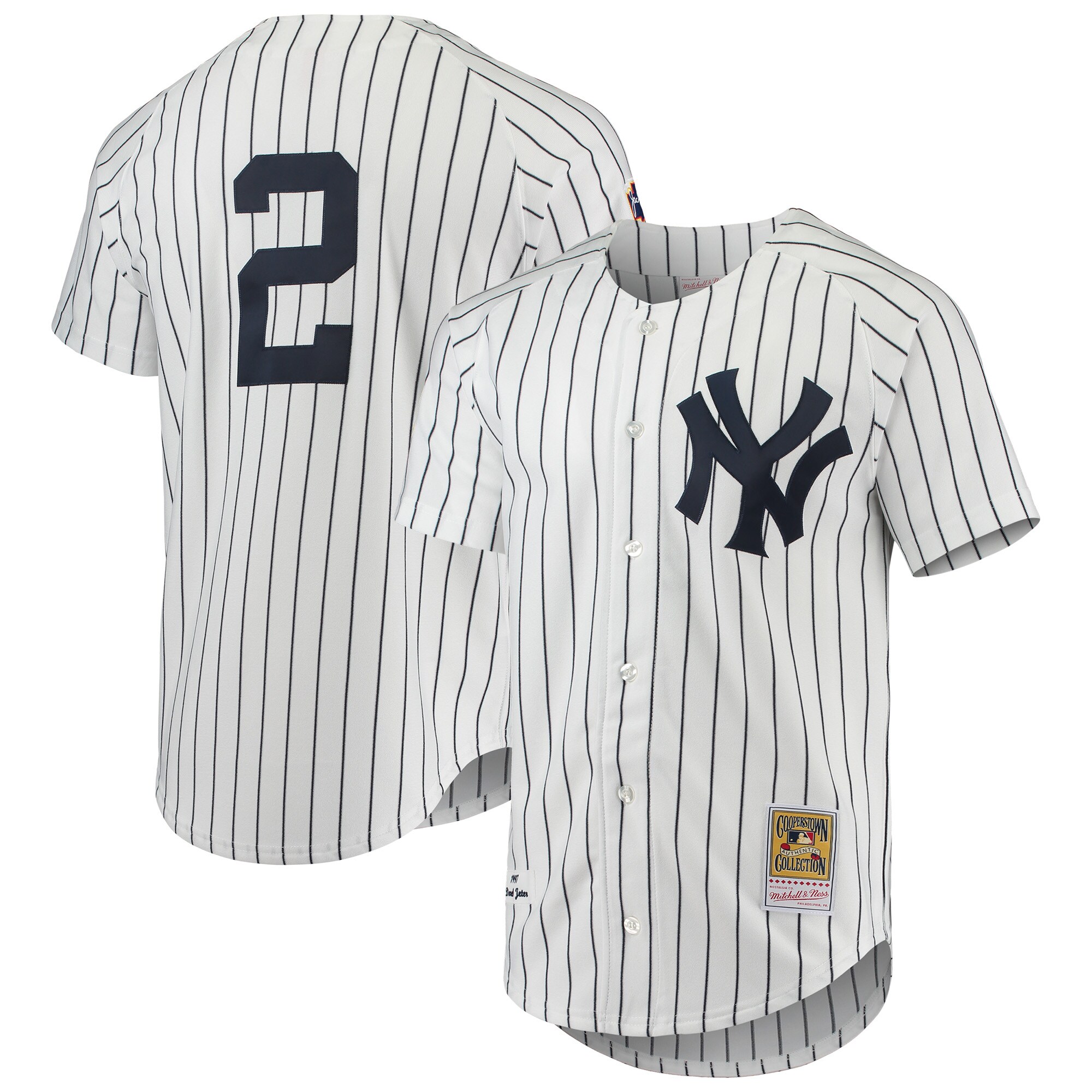 Alternative view of Derek Jeter New York Yankees Mitchell & Ness 1997 Cooperstown Collection Authentic Baseball Jersey – White