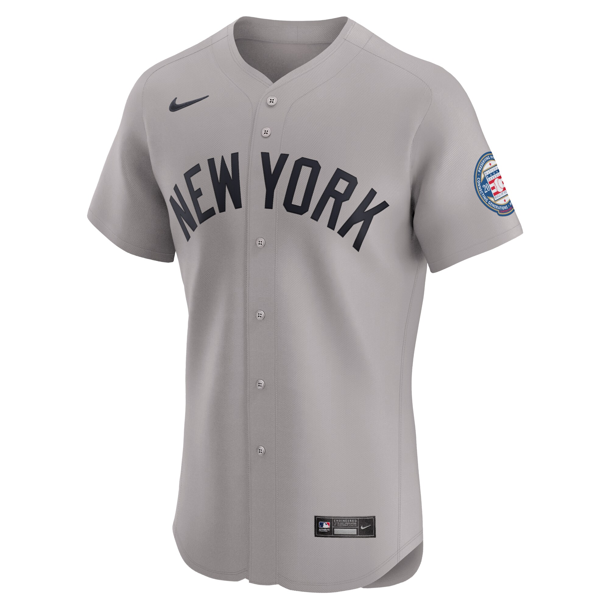 Alternative view of Derek Jeter New York Yankees Road 2020 Hall Of Fame Induction Patch Elite Player Baseball Jersey - Gray