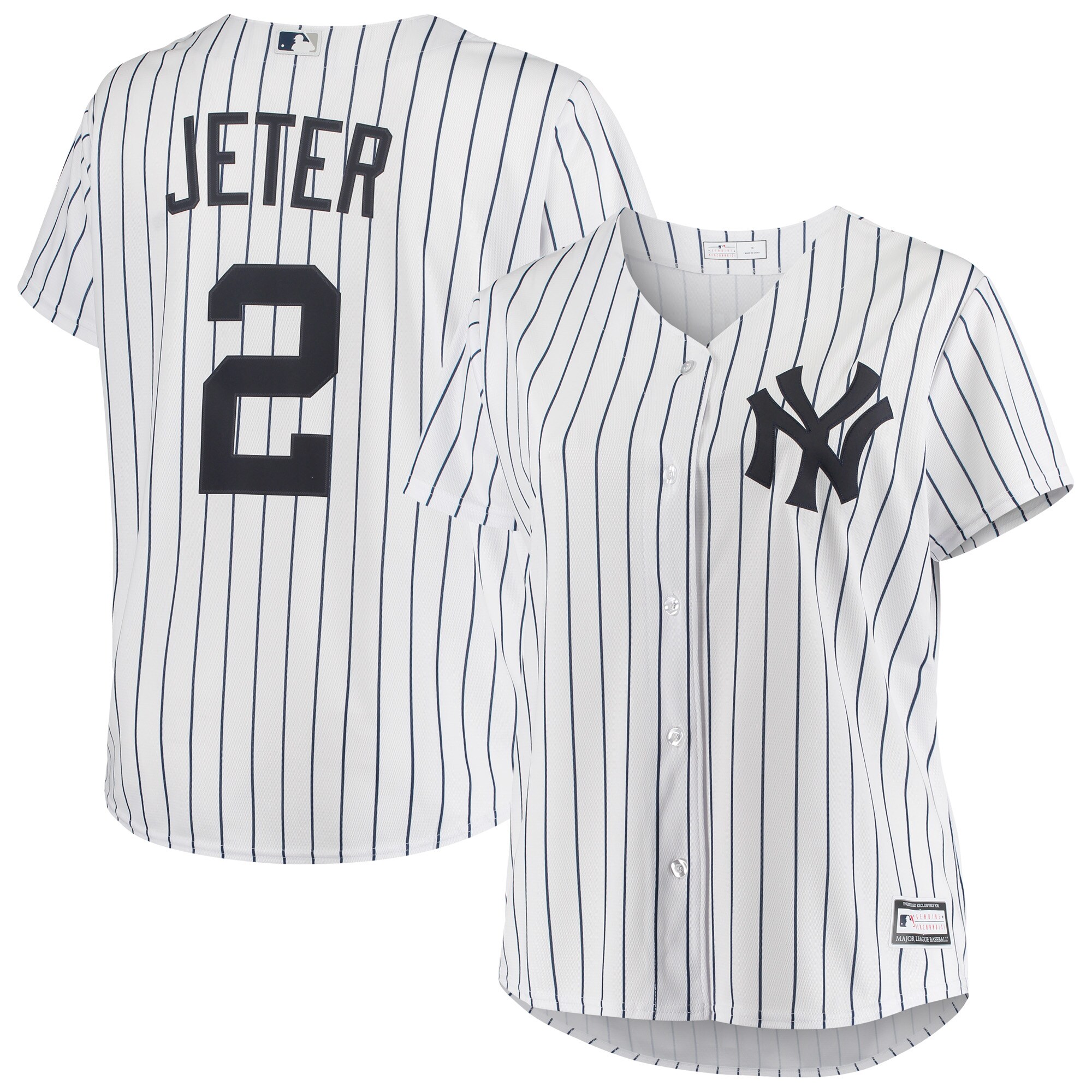 Derek Jeter New York Yankees Women’s Plus Size Replica Player Baseball Jersey – White
