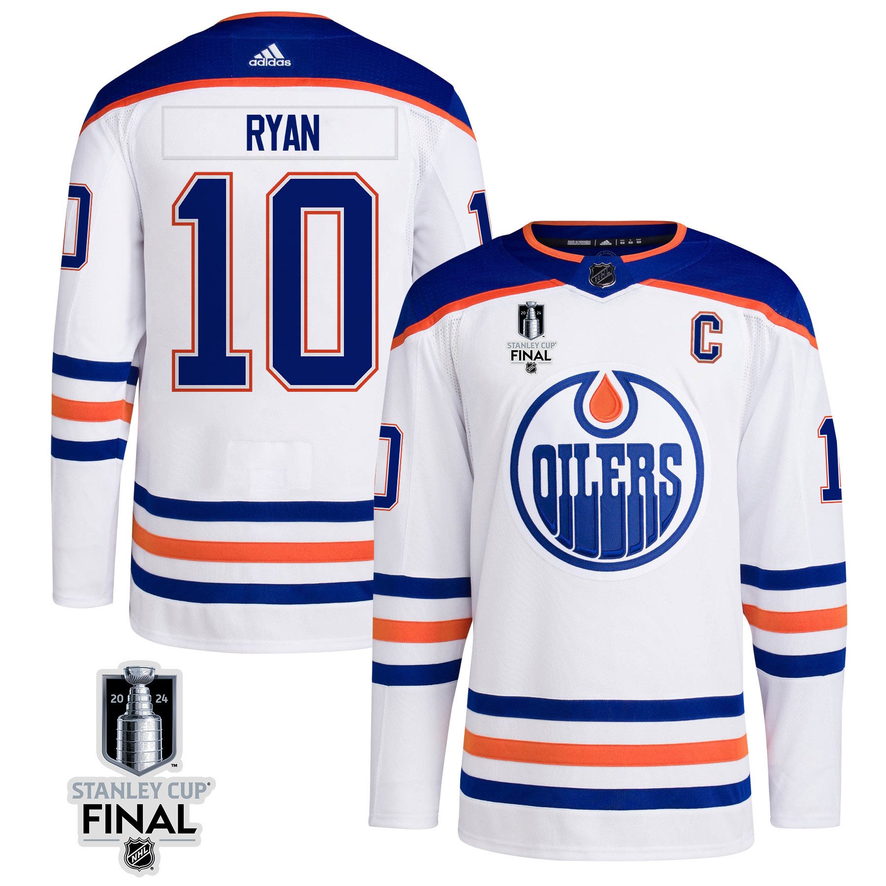 Derek Ryan 10 Edmonton Oilers 2024 STANLEY CUP Final Away Hockey Jersey - Men, White - JS607 