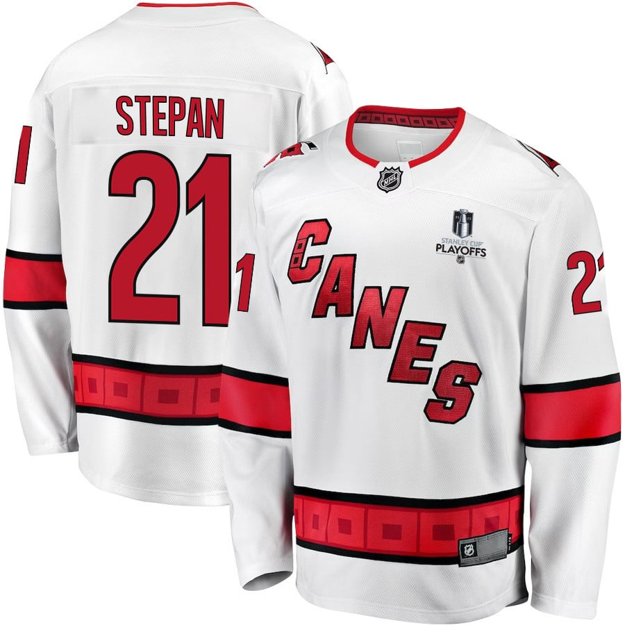 Derek Stepan 21 Carolina Hurricanes Stanley Cup 2023 Playoffs Patch Away Breakaway Men Hockey Jersey - White - JS323 