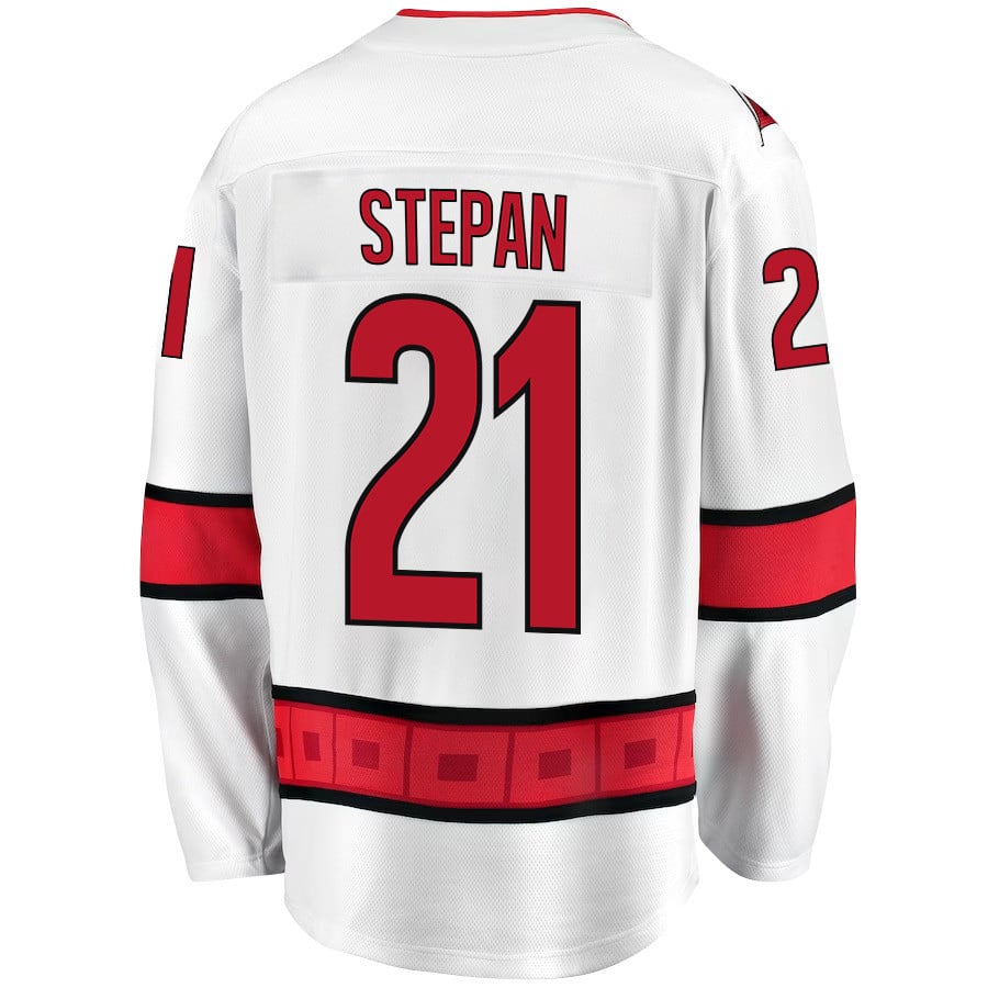 Alternative view of Derek Stepan 21 Carolina Hurricanes Stanley Cup 2023 Playoffs Patch Away Breakaway Men Hockey Jersey - White - JS323 