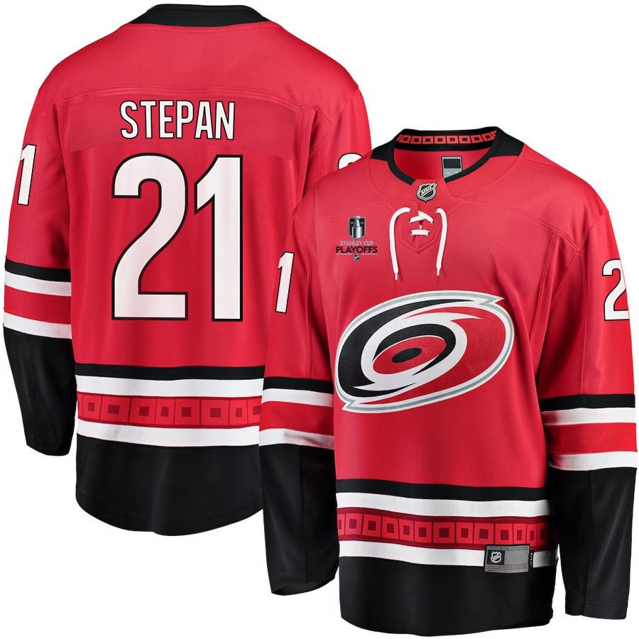 Derek Stepan 21 Carolina Hurricanes Stanley Cup 2023 Playoffs Patch Home Breakaway Men Hockey Jersey - Red - JS662 