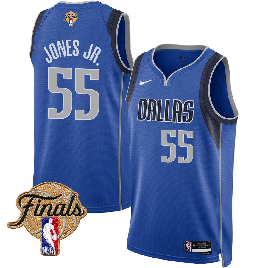 Derrick Jones Jr. 55 Dallas Mavericks 2024 FINALS PATCH Swingman Basketball Jersey - Icon Edition - Blue - JS560 