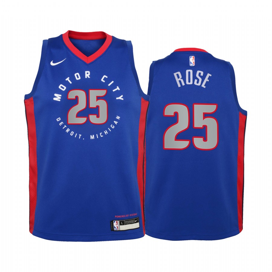 Derrick Rose Detroit Pistons 2020-21 City Blue Youth Basketball Jersey - New Uniform