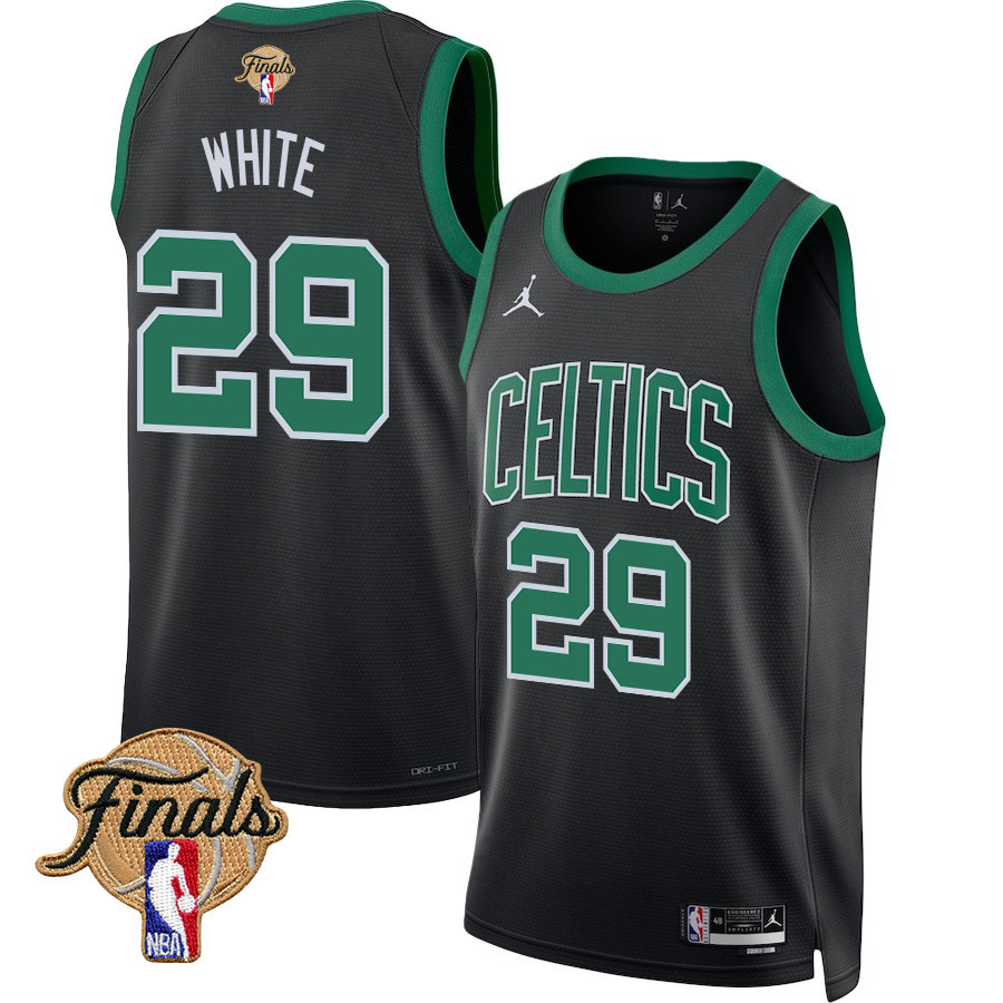 Derrick White 29 Boston Celtics 2024 FINALS PATCH Swingman Basketball Jersey - Statement Edition - Black - JS287