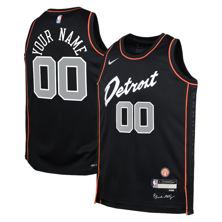 Detroit Pistons 2023/24 City Edition Swingman Custom YOUTH Basketball Jersey - Black - JS659 