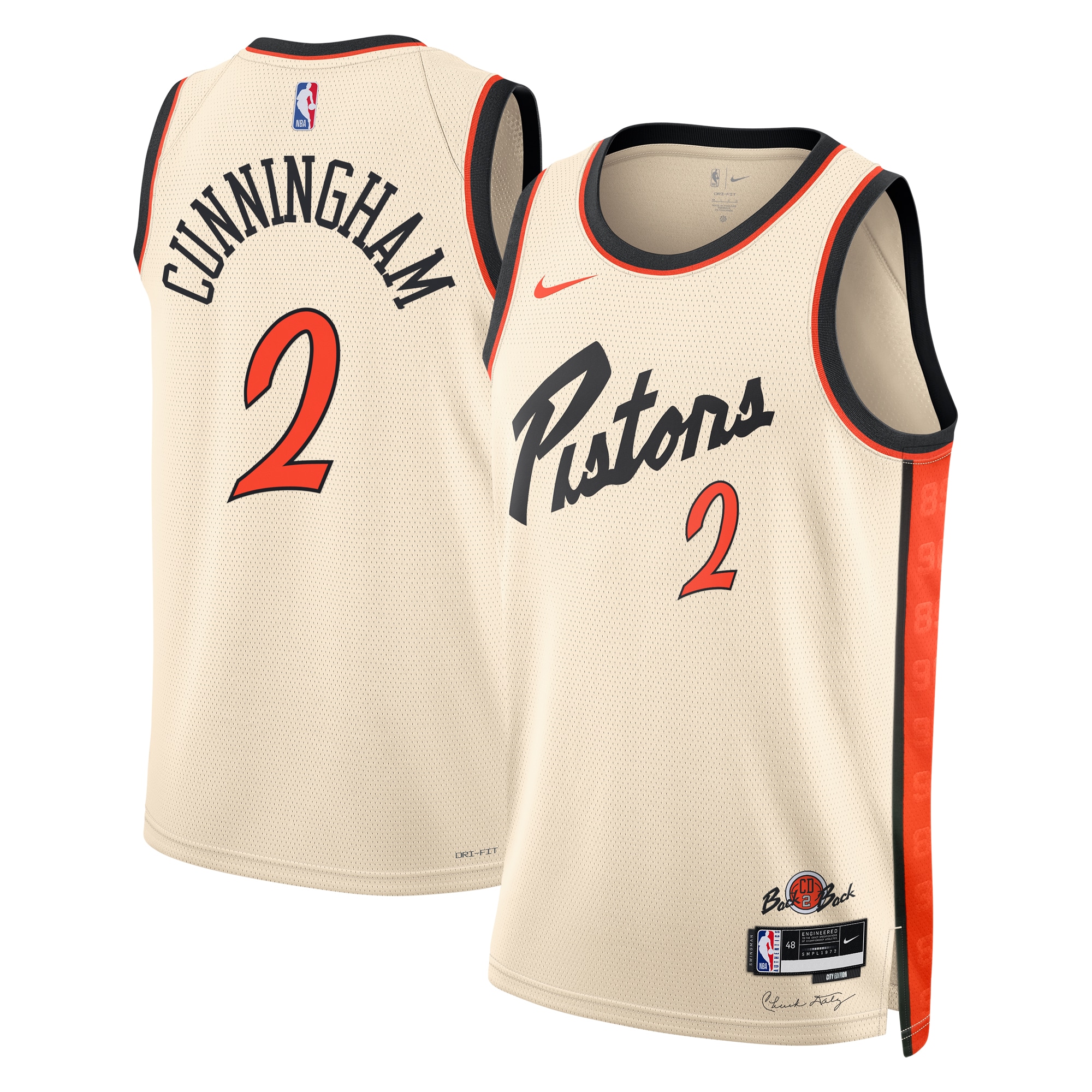 Detroit Pistons City Edition Swingman Basketball Jersey 2024 - Creme - Cade Cunningham - Unisex - JS568 