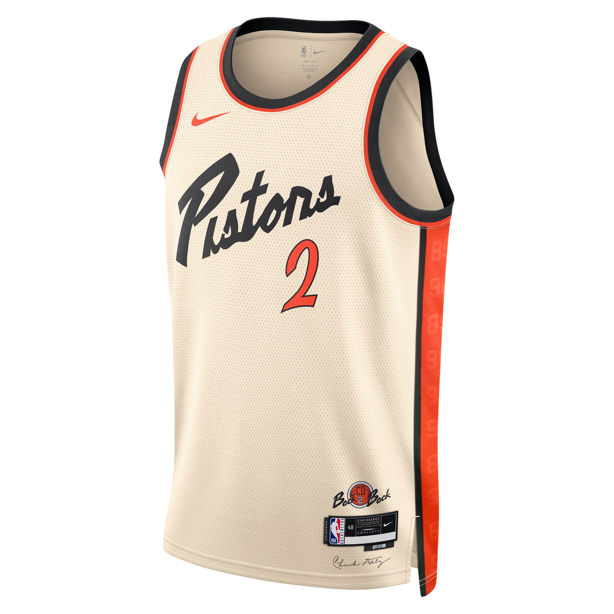 Alternative view of Detroit Pistons City Edition Swingman Basketball Jersey 2024 - Creme - Cade Cunningham - Unisex - JS568 