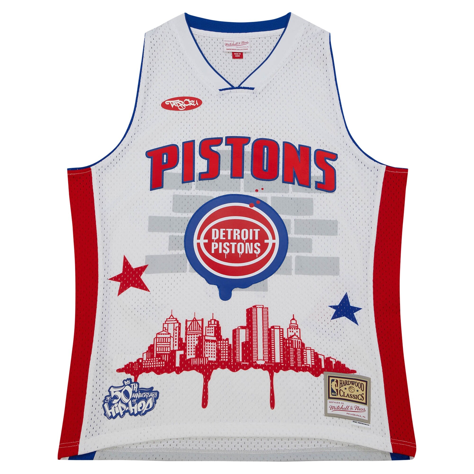 Alternative view of Detroit Pistons Mitchell & Ness X Tats Cru Hardwood Classics Fashion Basketball Jersey - White