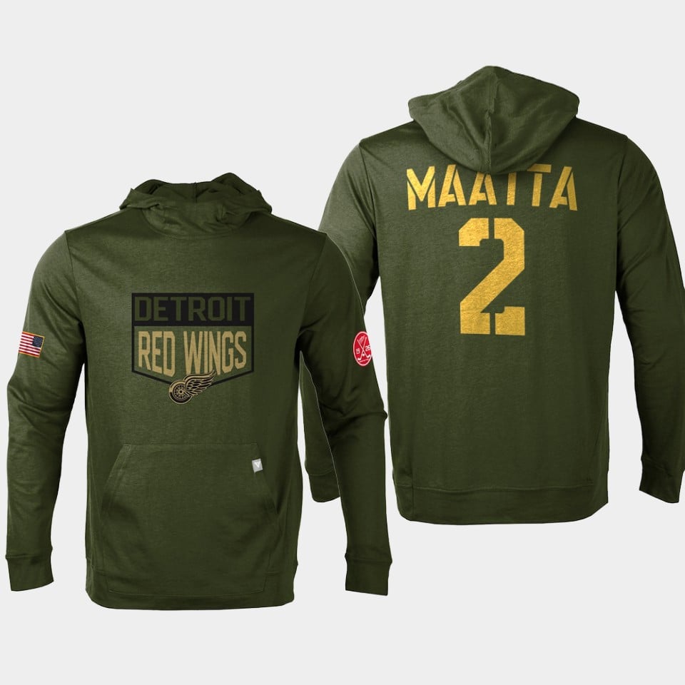 Detroit Red Wings 2 Olli Maatta Military Olive Equipment Pullover Custom Hoodie Olive - Js517