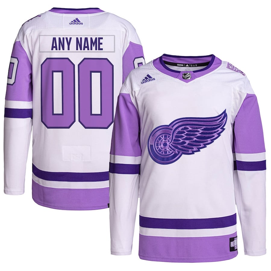 Detroit Red Wings Hockey Fights Cancer Primegreen Custom Men Hockey Jersey - White/Purple - JS639 