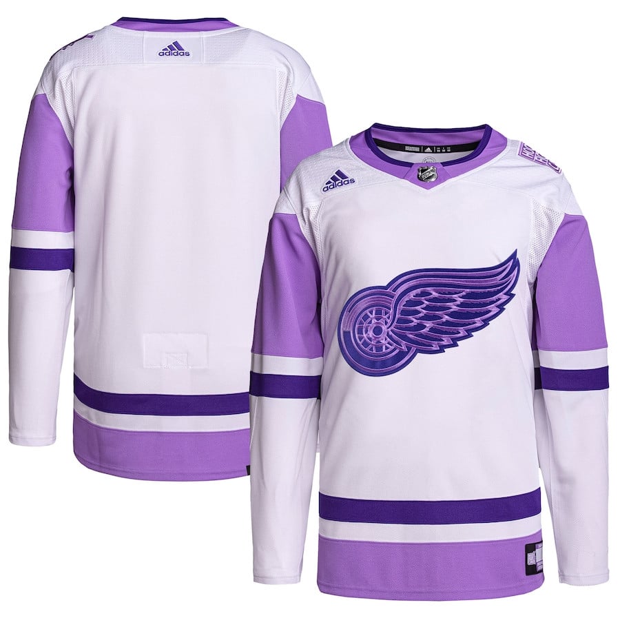 Detroit Red Wings Hockey Fights Cancer Primegreen Men Hockey Jersey - White/Purple - JS324 