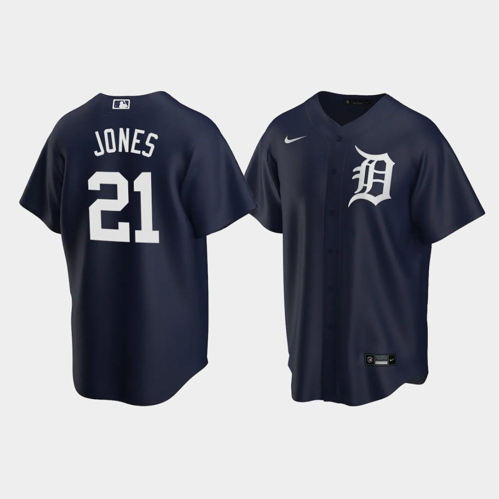 Detroit Tigers JaCoby Jones 21 Alternate Men's Baseball Jersey - Navy Baseball Jersey