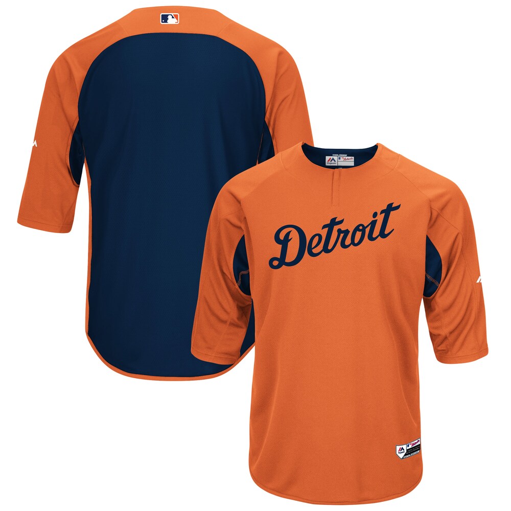 Detroit Tigers Majestic Collection On-field 3/4-sleeve Batting Practice Baseball Jersey - Orange/navy