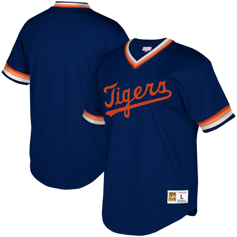 Detroit Tigers Mitchell & Ness Youth Cooperstown Collection Mesh Wordmark V-neck Baseball Jersey - Navy