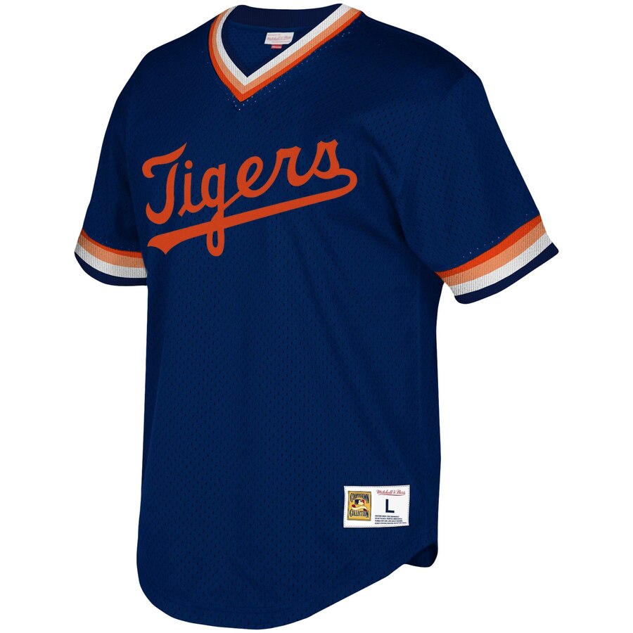 Alternative view of Detroit Tigers Mitchell & Ness Youth Cooperstown Collection Mesh Wordmark V-neck Baseball Jersey - Navy