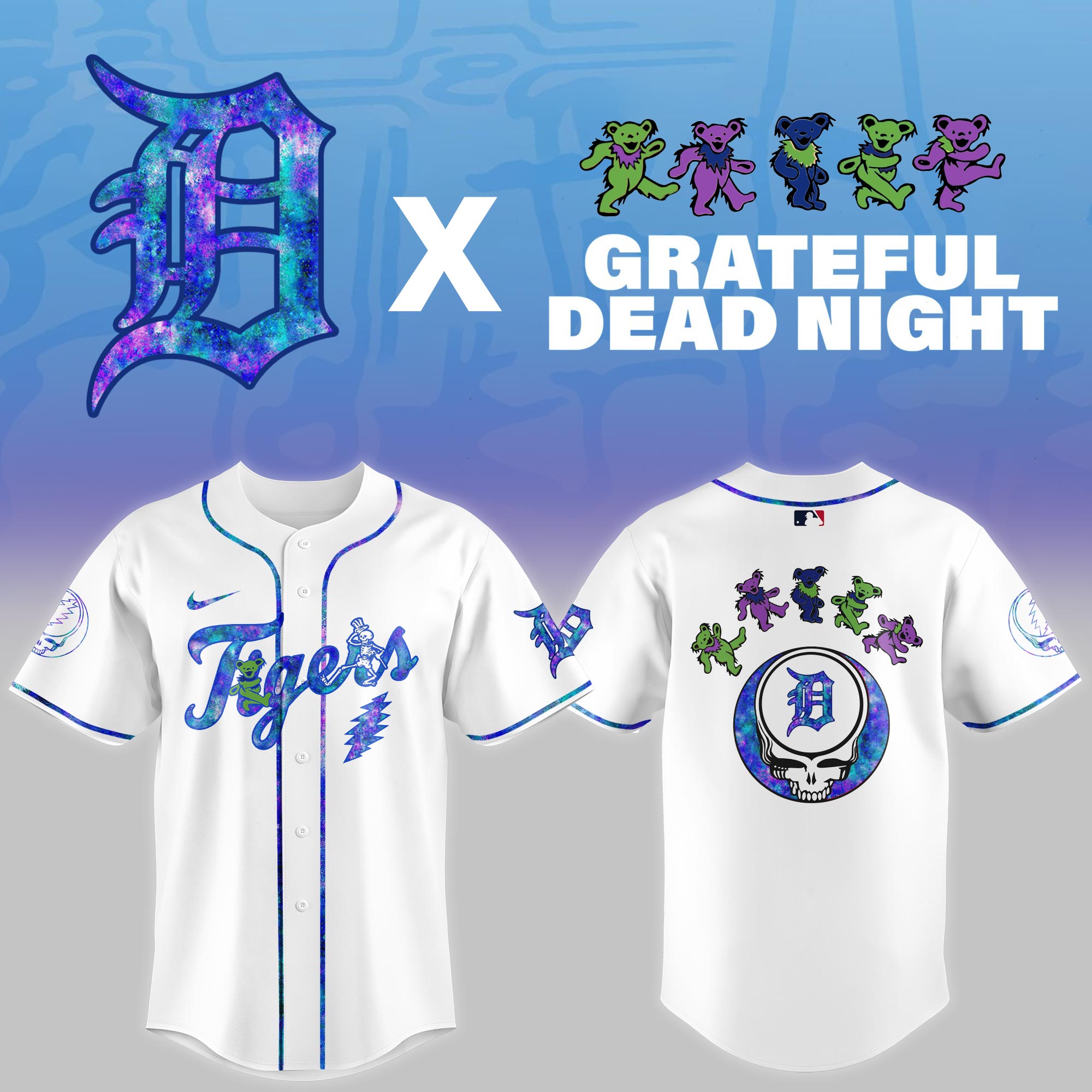 Detroit Tigers Mlb X Grateful Dead Theme Night Game Baseball Jersey