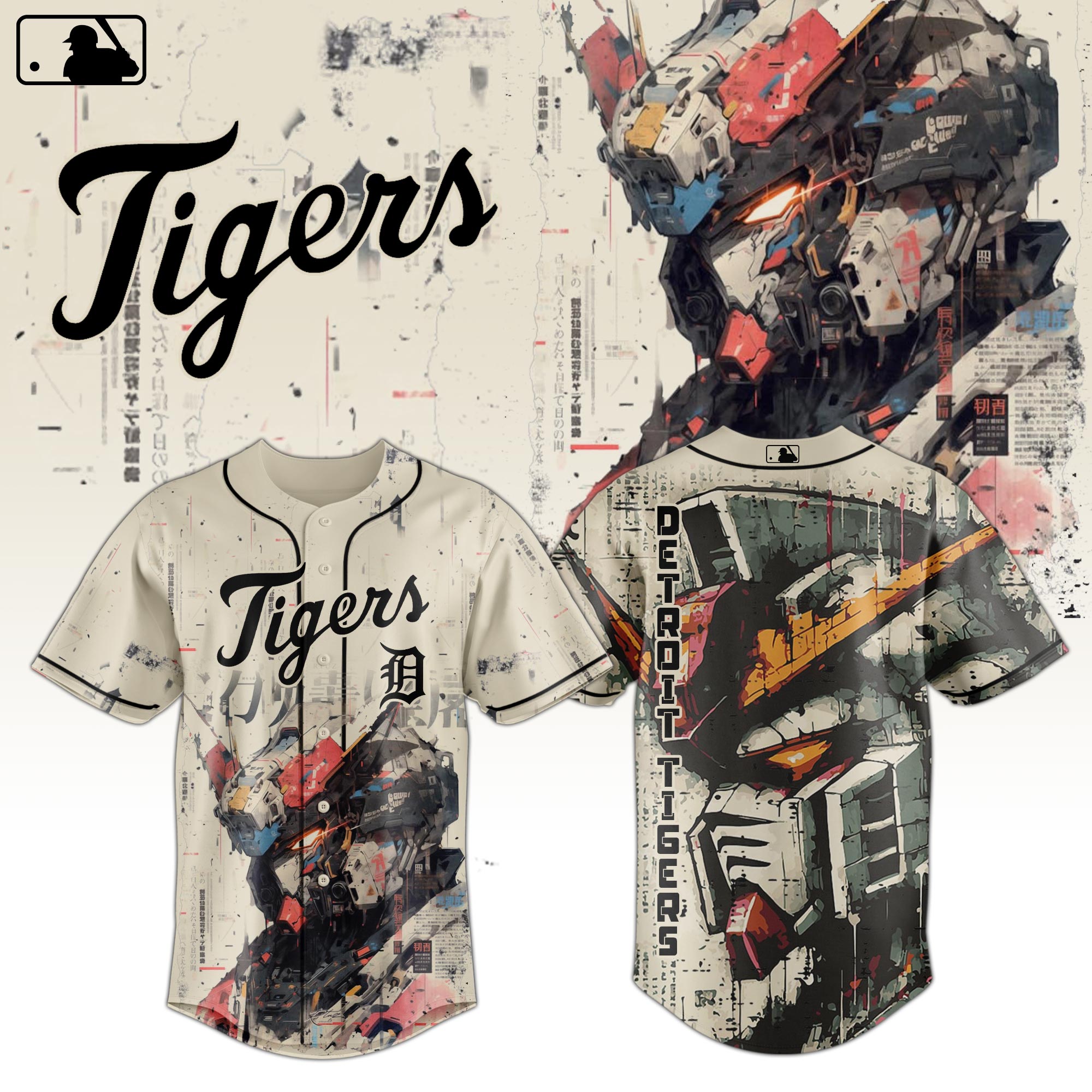 Detroit Tigers Mlb X Gundam Robot Japan Baseball Jersey