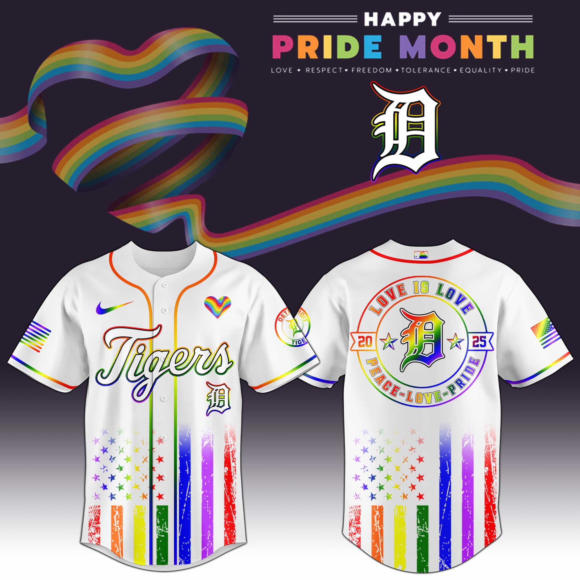 Detroit Tigers Mlb X Happy Pride Month Limited Edition Jersey 2025