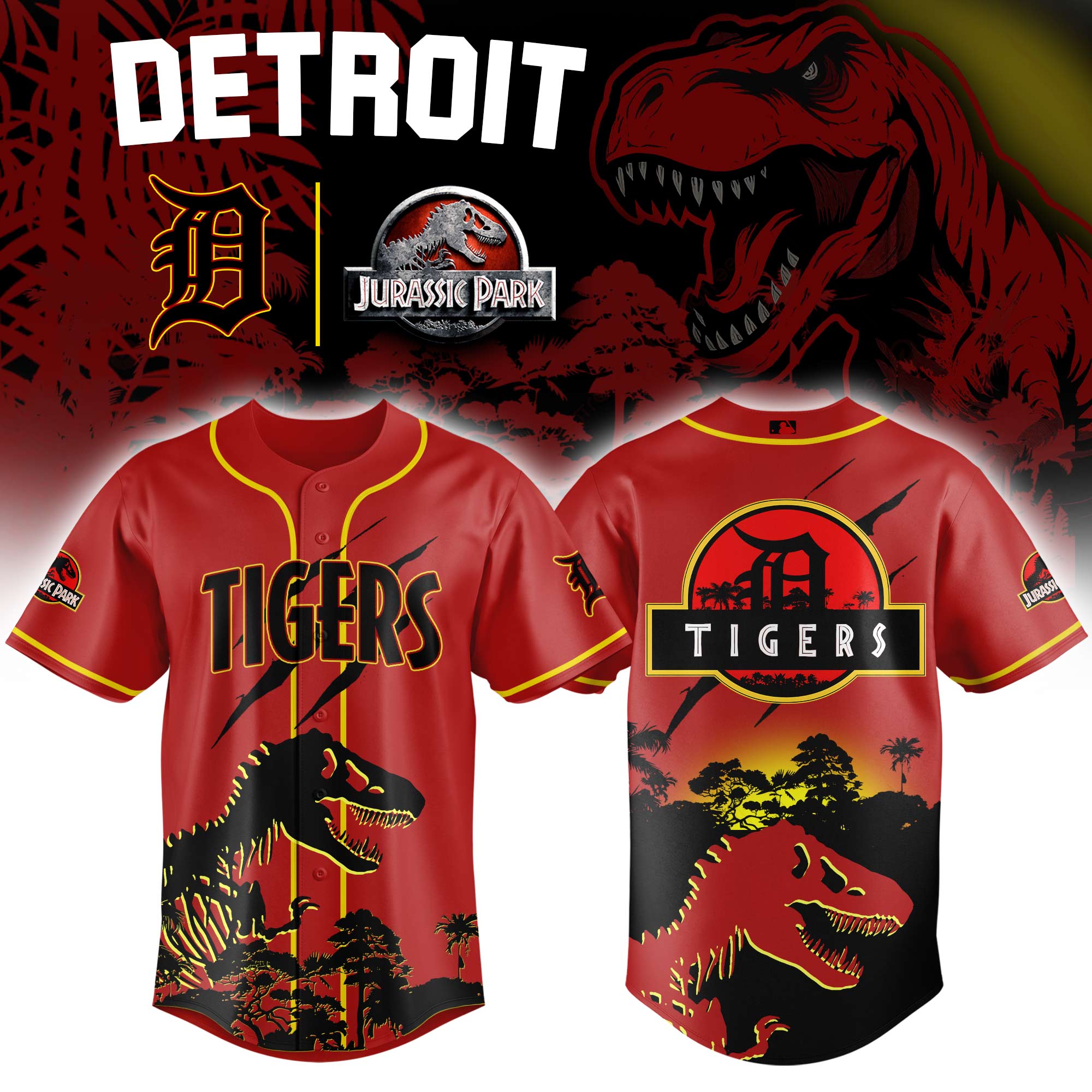 Detroit Tigers Mlb X Jurassic World Prehistoric Fury Baseball Jersey