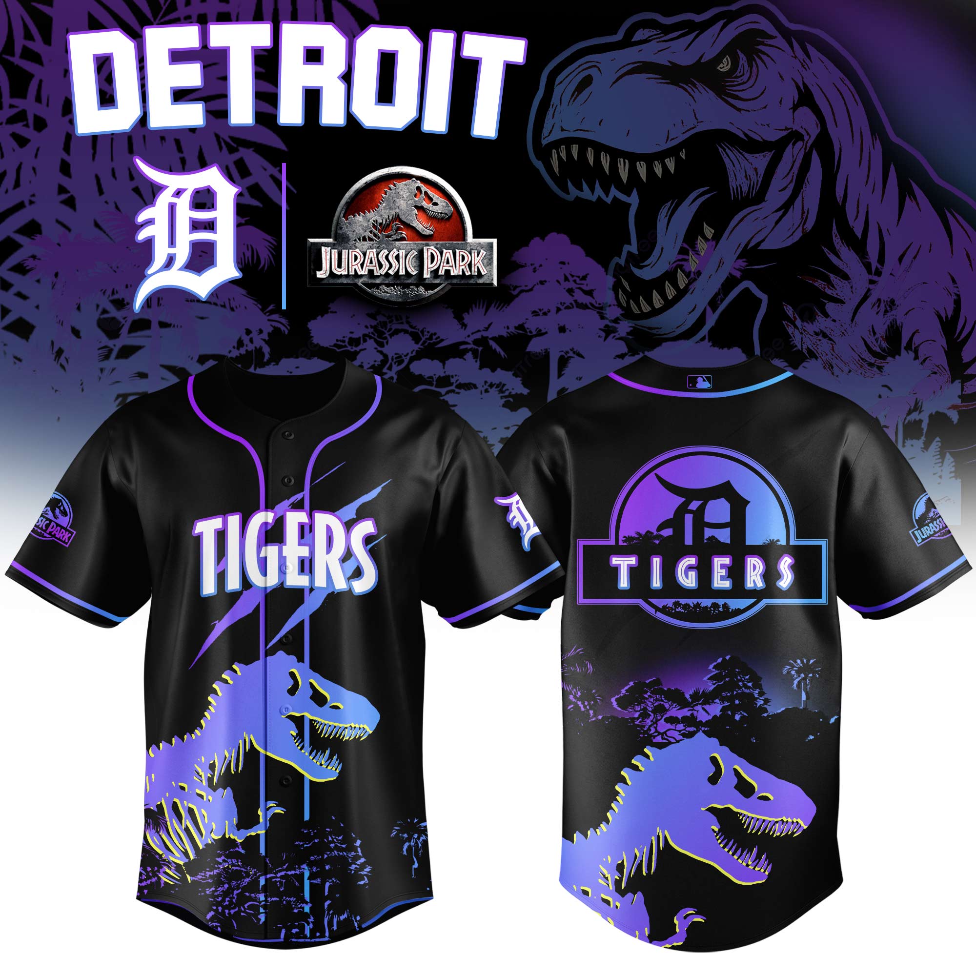 Detroit Tigers Mlb X Jurassic World Prehistoric Night Baseball Jersey