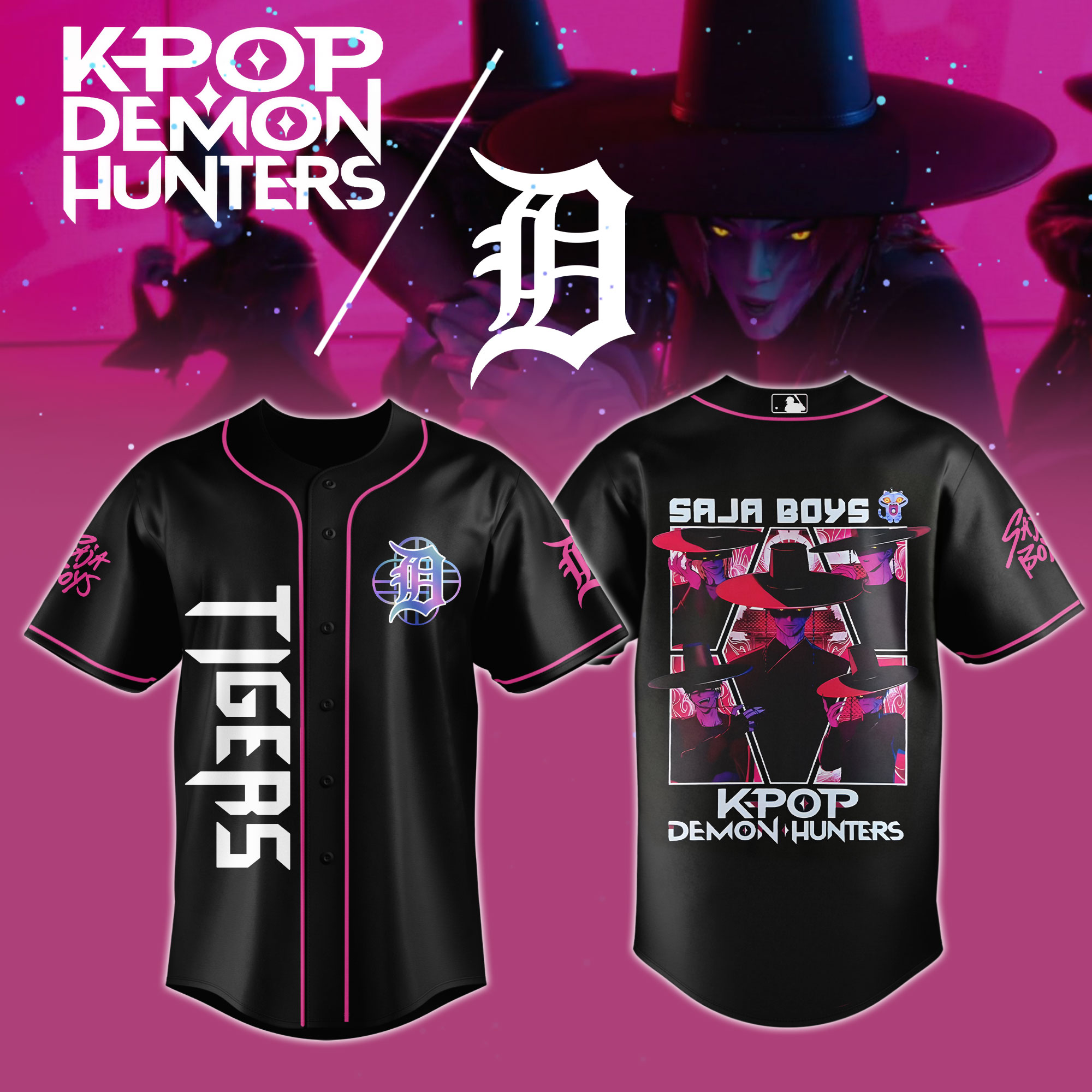 Detroit Tigers Mlb X Kpop Demon Hunters Saja Boys Custom Baseball Jersey