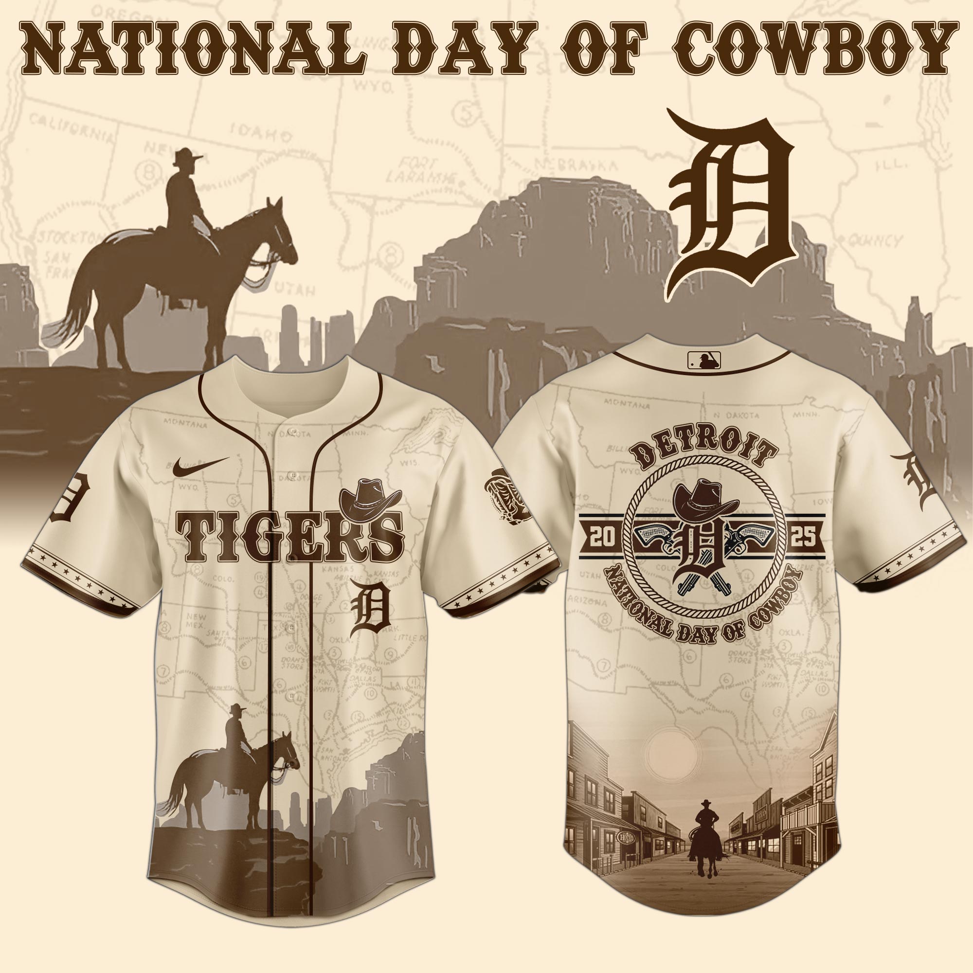 Detroit Tigers Mlb X National Day Of Cowboy Custom Baseball Jersey