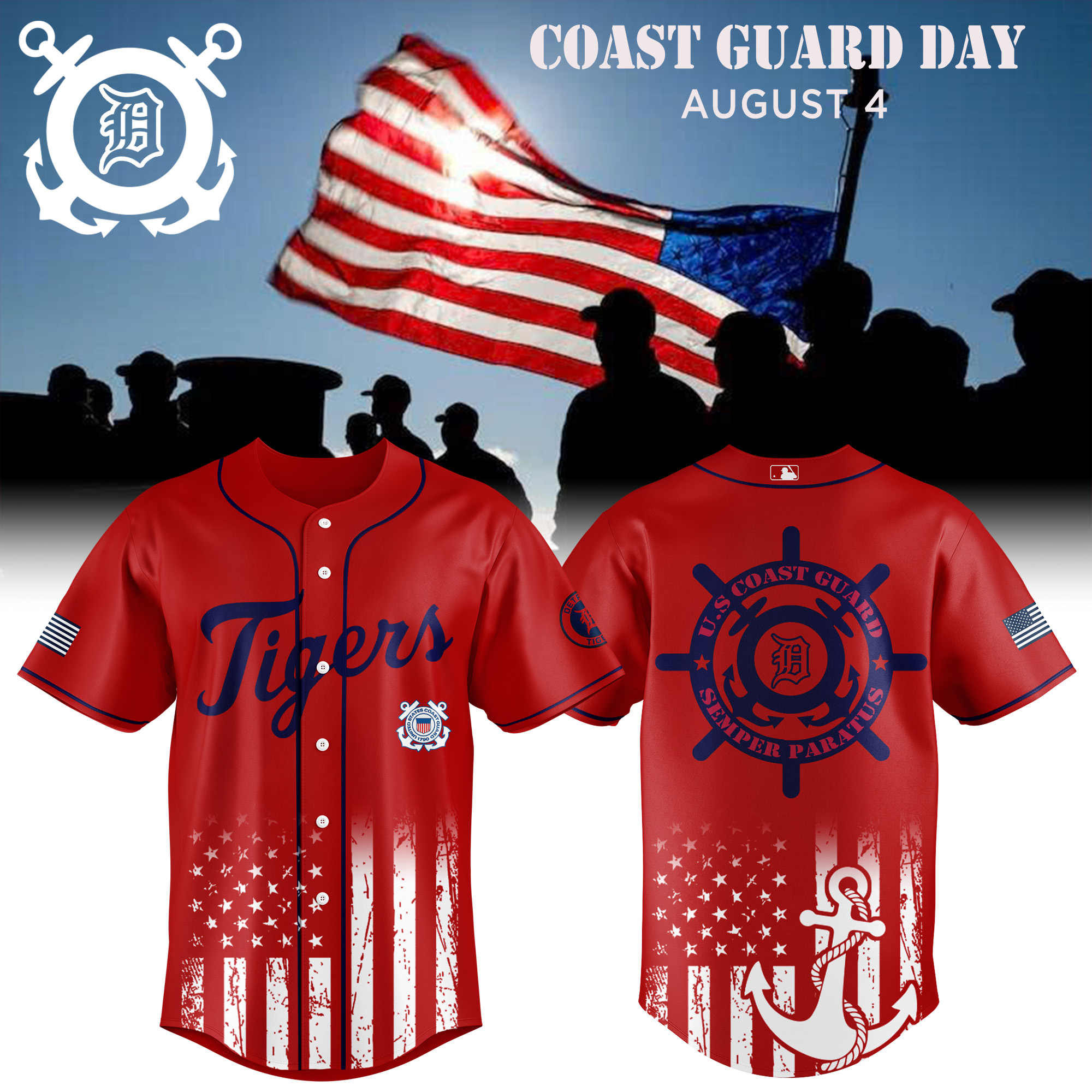 Detroit Tigers Mlb X United States Guard Day Custom Baseball Jersey
