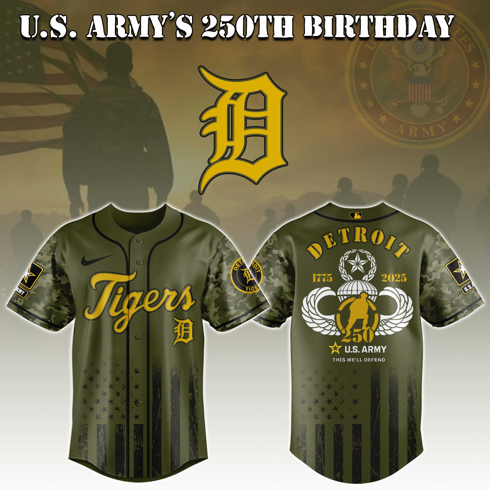 Detroit Tigers Mlb X U.s. Army This We'll Defend Custom Baseball Jersey
