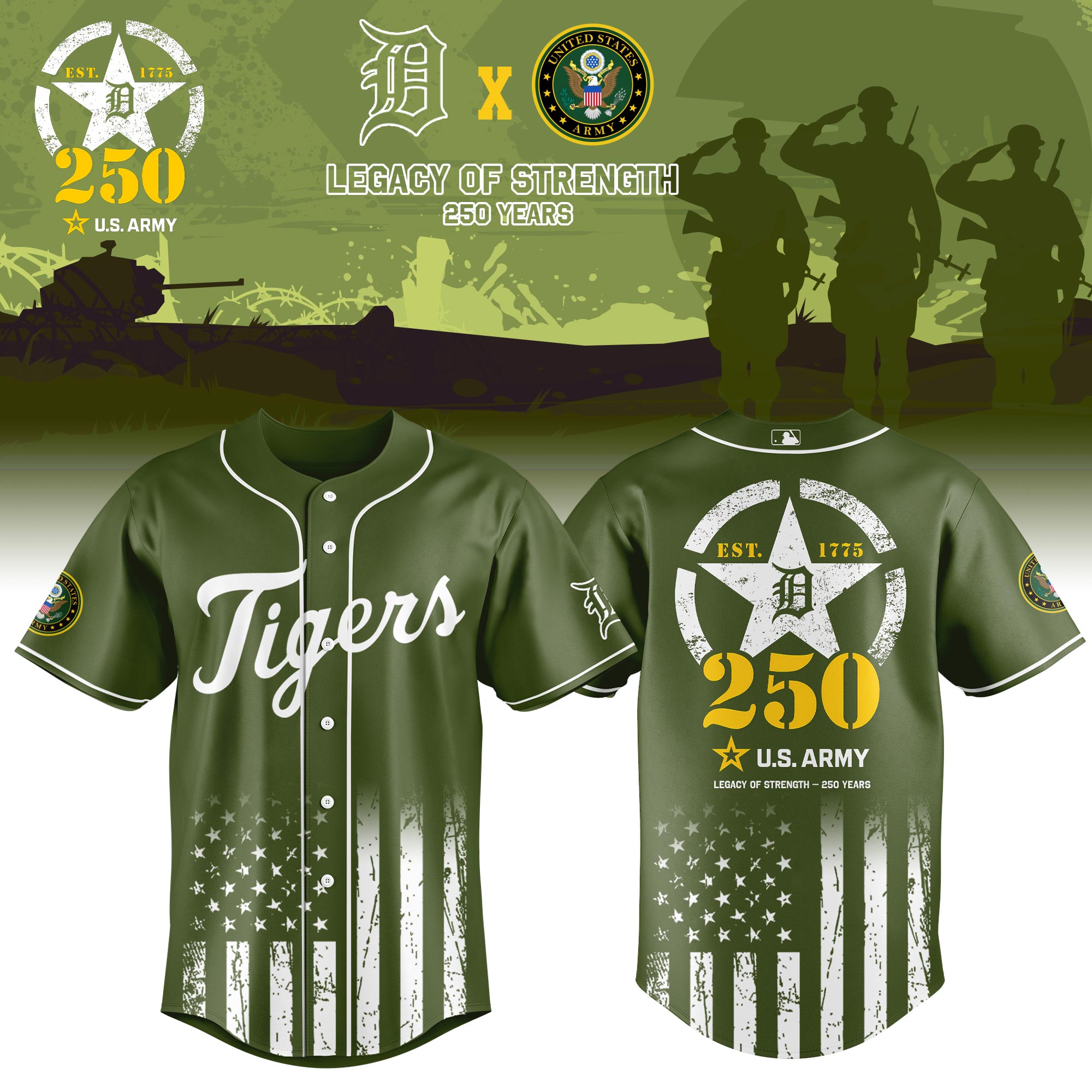 Detroit Tigers Mlb X Usa Legacy Of Strength Custom Baseball Jersey