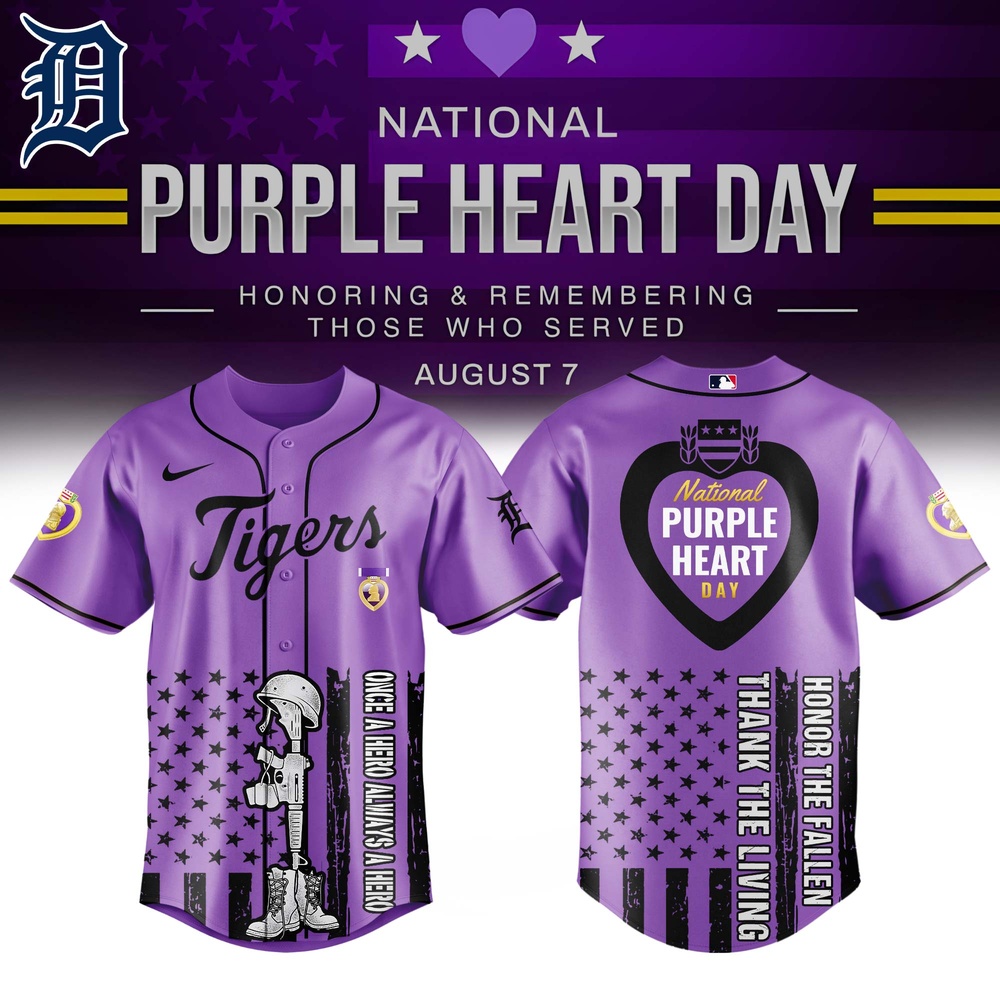 Detroit Tigers Mlb X Usa Purple Heart Day Custom Baseball Jersey