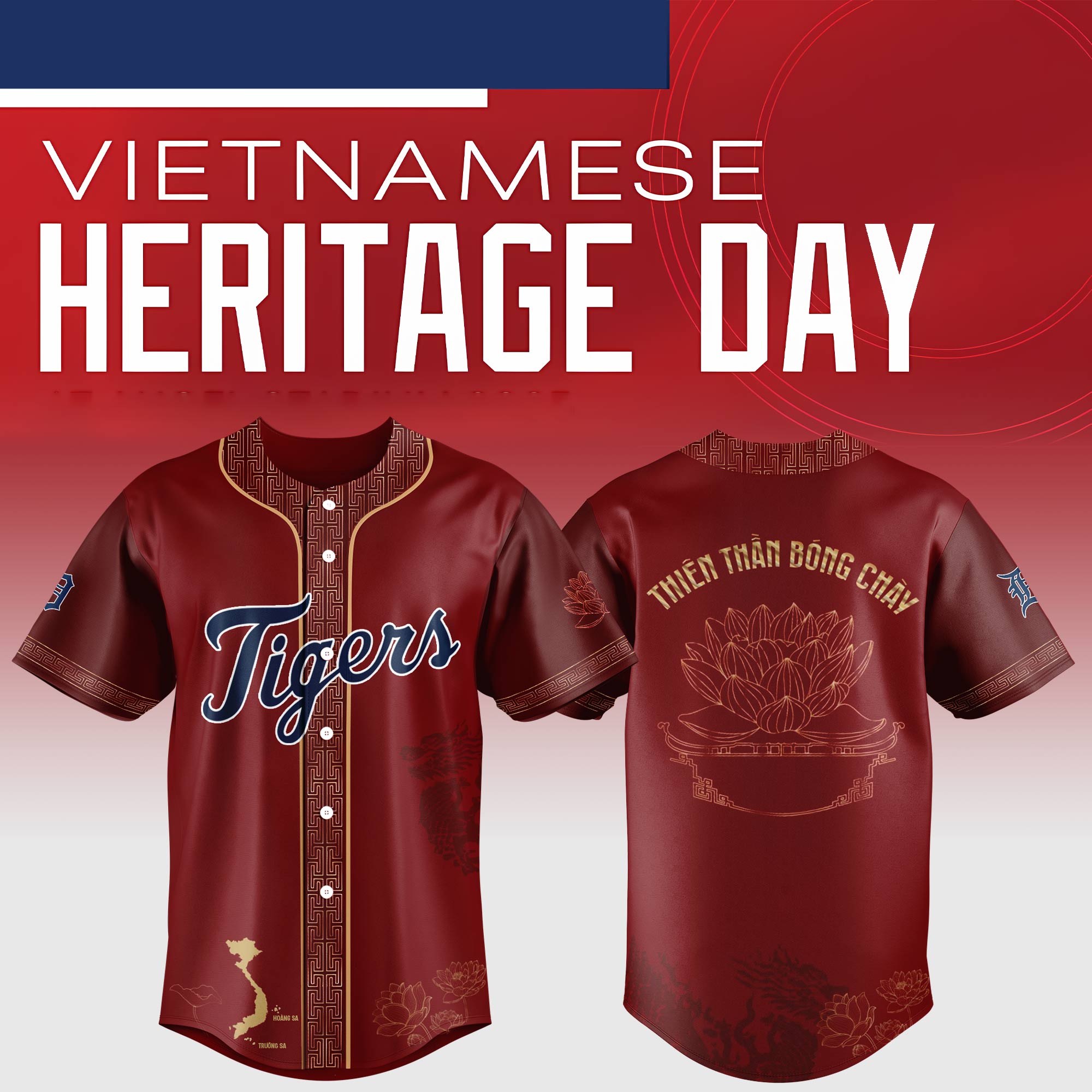 Detroit Tigers Mlb X Vietnamese Heritage Night Custom Baseball Jersey