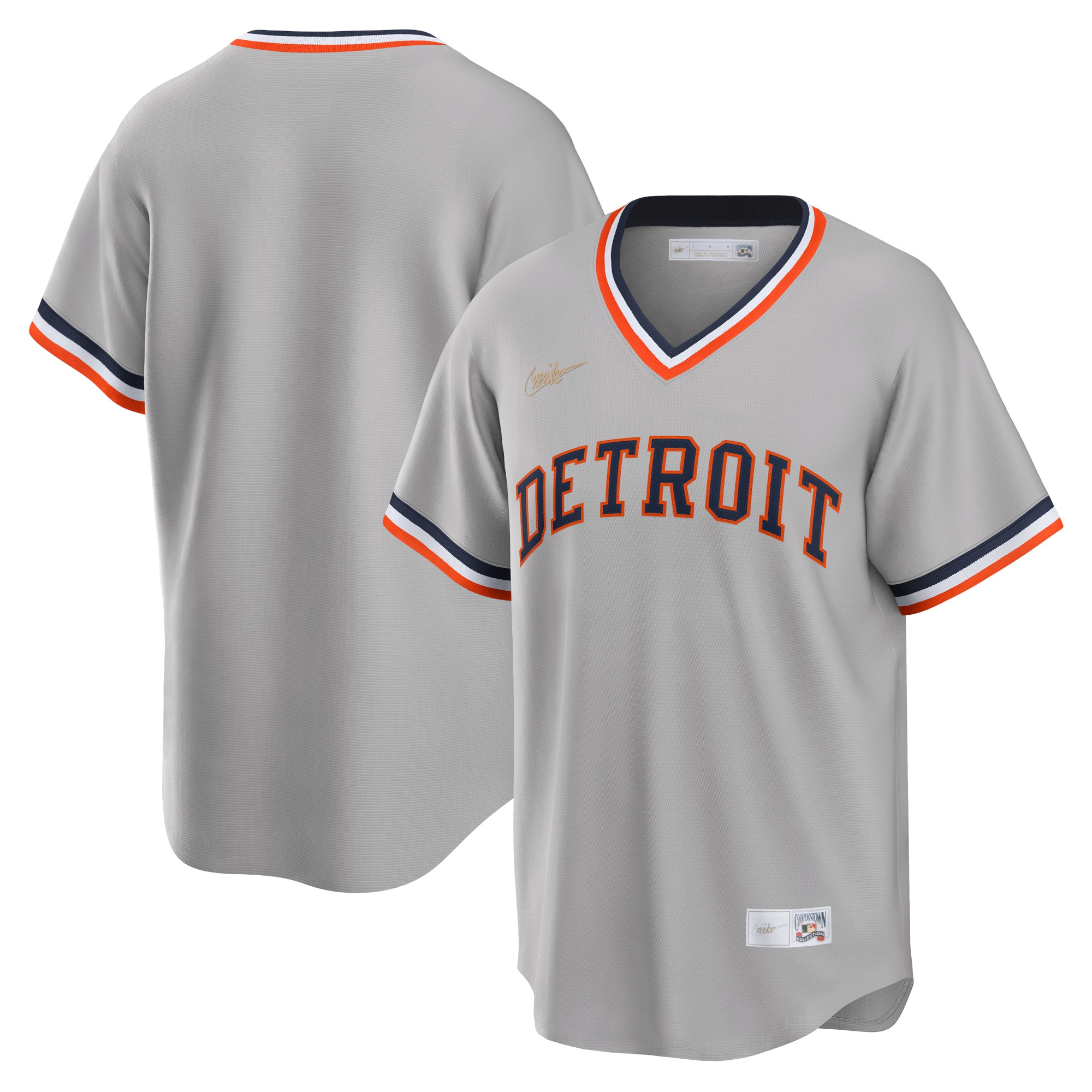 Alternative view of Detroit Tigers Road Cooperstown Collection Team Baseball Jersey – Gray