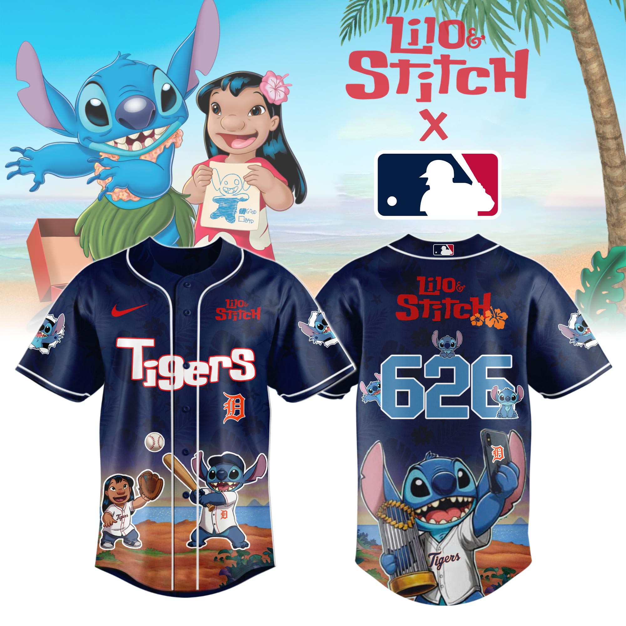 Detroit Tigers X Lilo & Stitch Limited Edition Custom Baseball Jersey