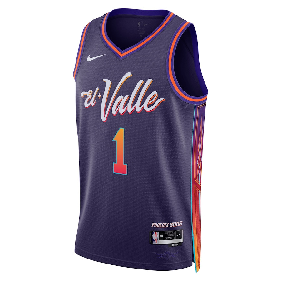 Alternative view of Devin Booker 1 Phoenix Suns 2023/24 City Edition Swingman Basketball Jersey - Purple - JS278 