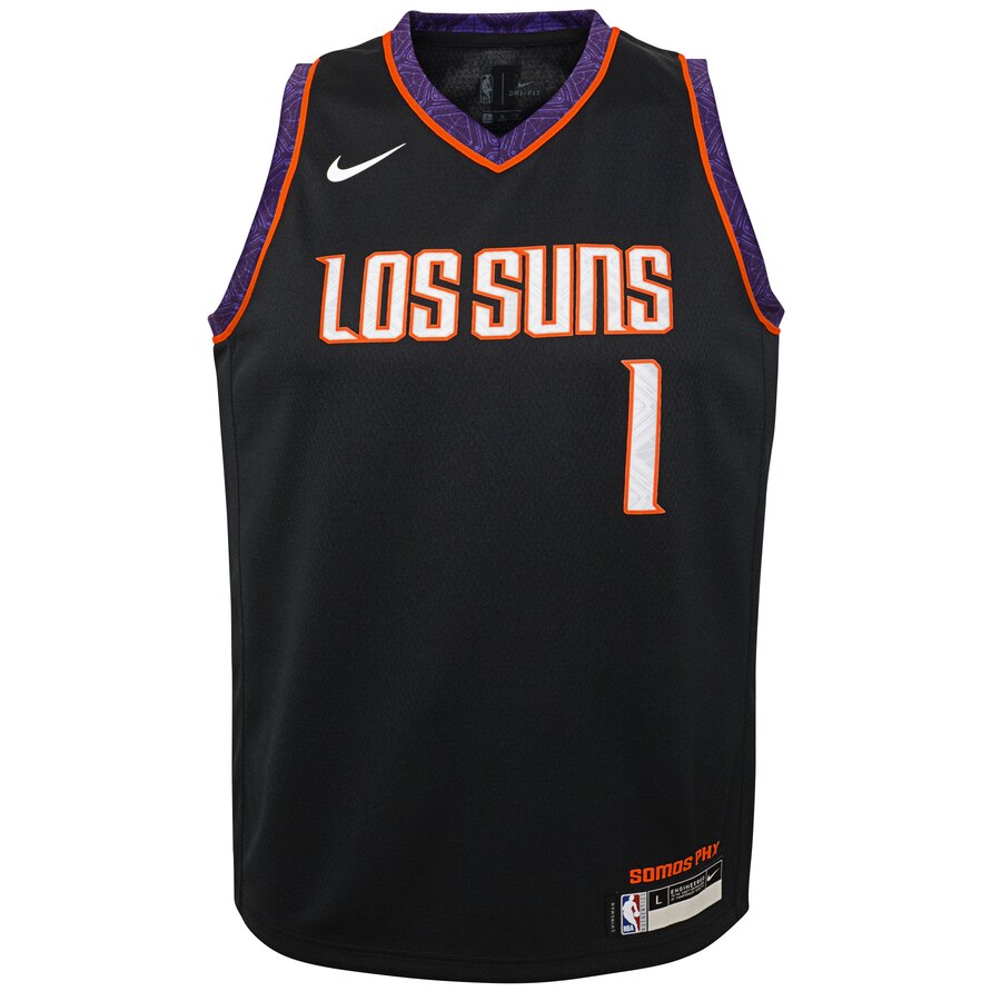 Alternative view of Devin Booker Phoenix Suns Youth Swingman Basketball Jersey Black - City Edition