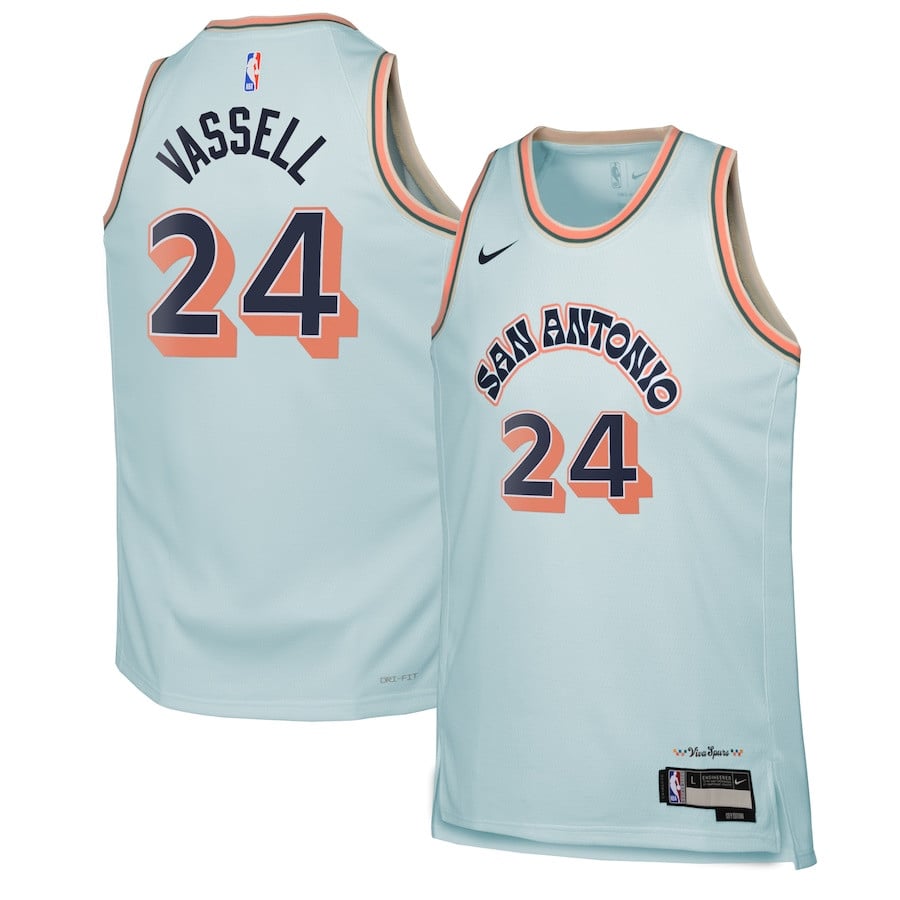 Devin Vassell 24 San Antonio Spurs 2024/25 Swingman Player YOUTH Basketball Jersey - City Edition - Light Blue - JS374 