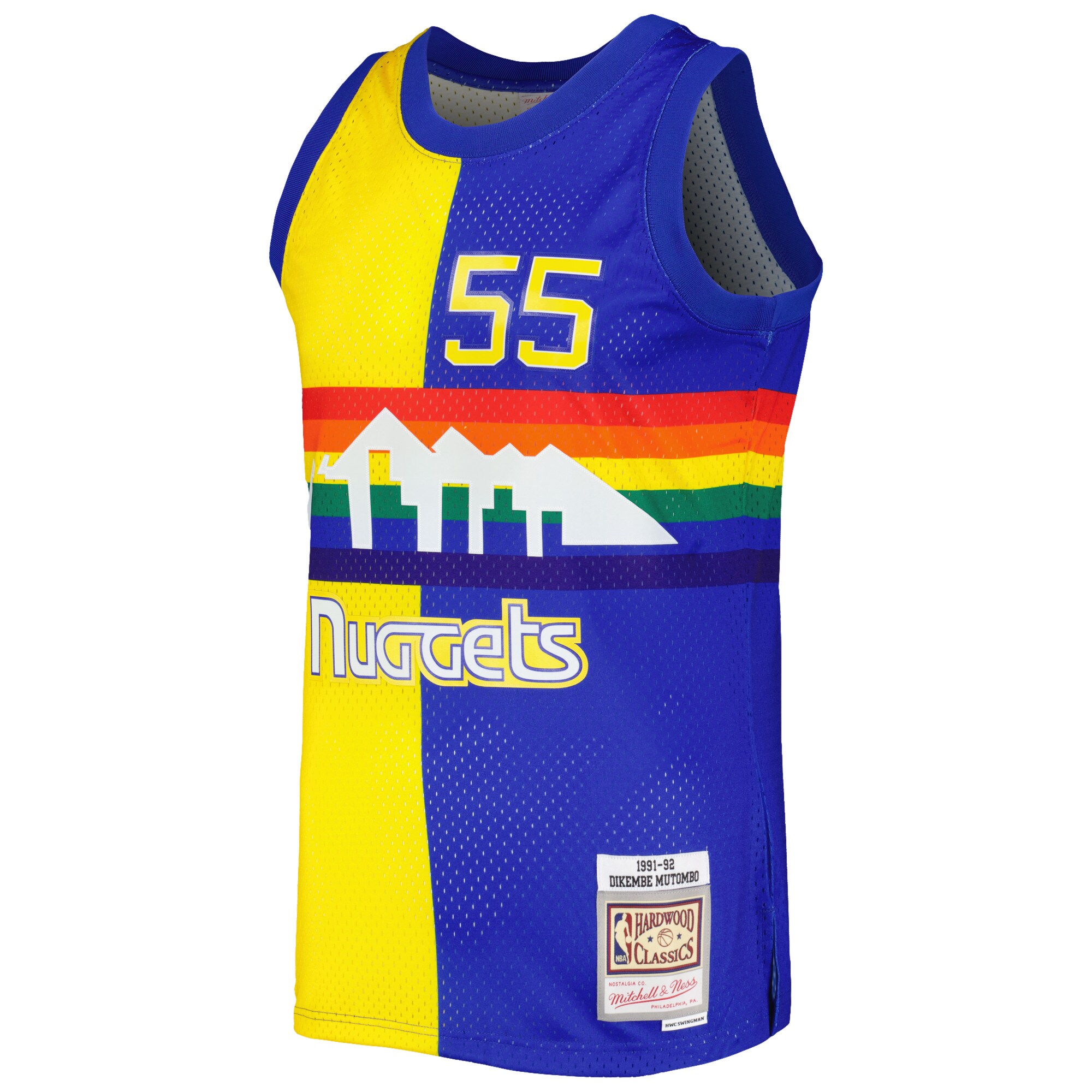 Alternative view of Dikembe Mutombo Denver Nuggets Mitchell & Ness Hardwood Classics 1991/92 Split Swingman Basketball Jersey - Royal/gold