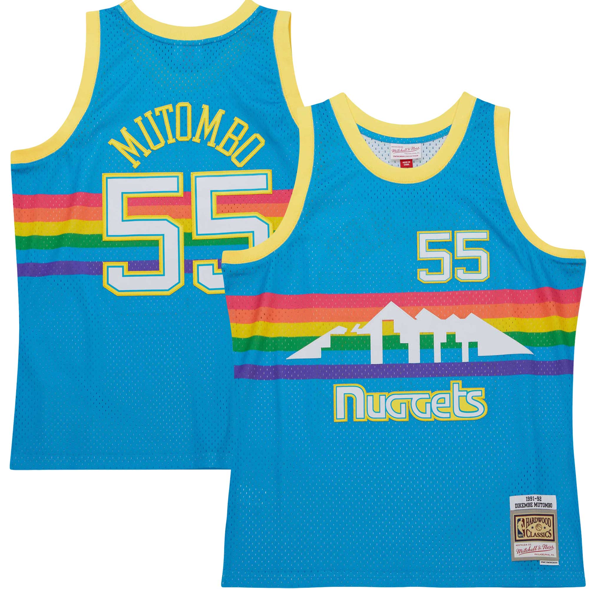 Dikembe Mutombo Denver Nuggets Mitchell & Ness Hardwood Classics 1991/92 Tropical Swingman Basketball Jersey - Blue
