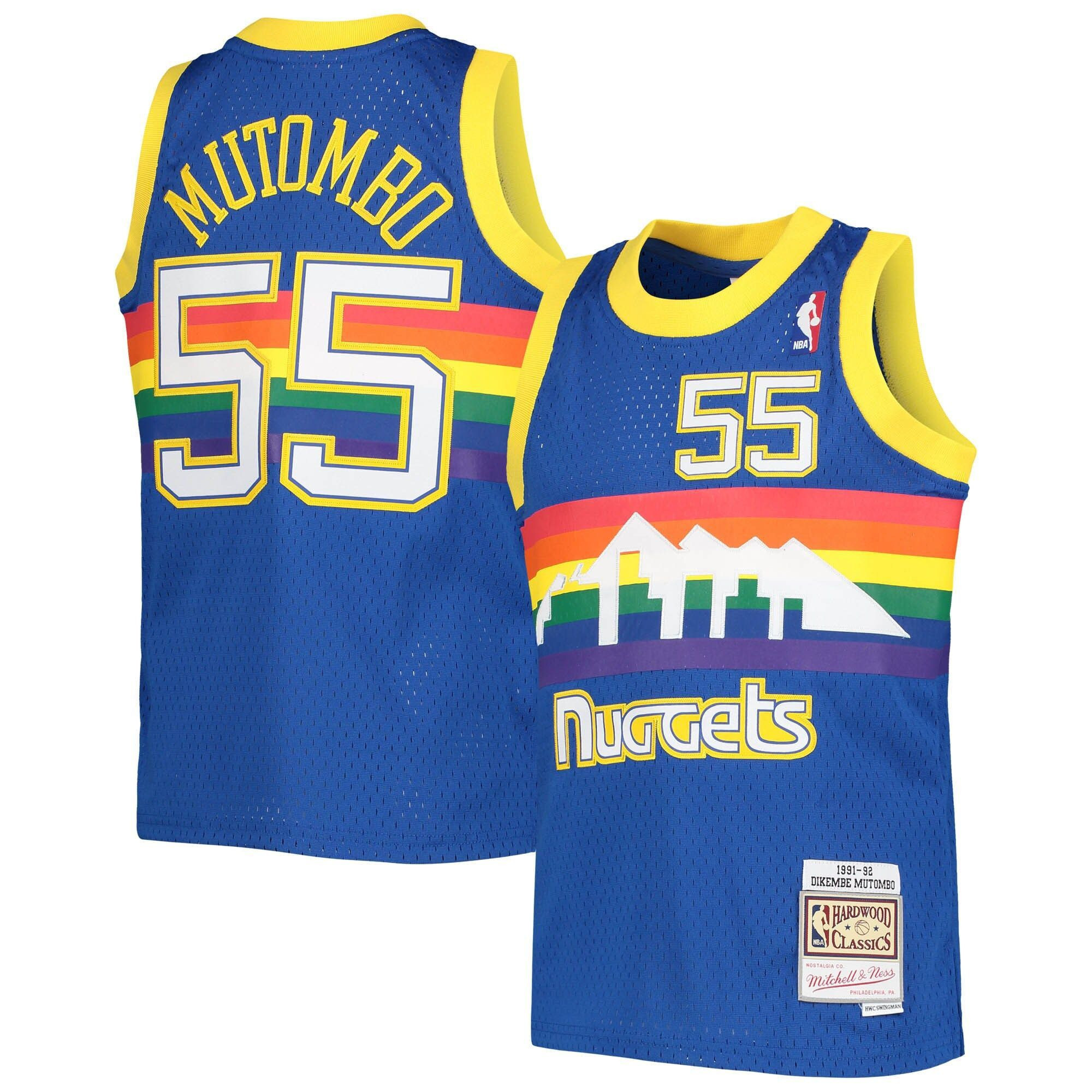 Dikembe Mutombo Denver Nuggets Mitchell & Ness Youth 1991-92 Hardwood Classics Swingman Basketball Jersey - Royal - JS780 