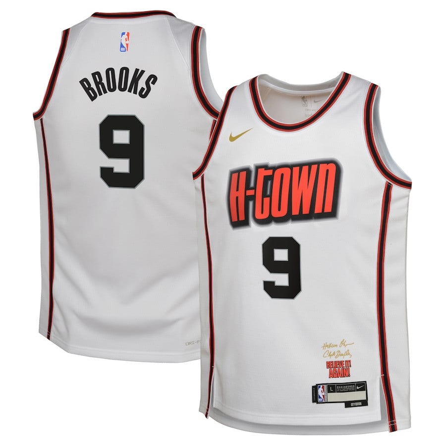 Dillon Brooks 9 Houston Rockets 2024/25 Swingman Player YOUTH Basketball Jersey - City Edition - White - JS817 