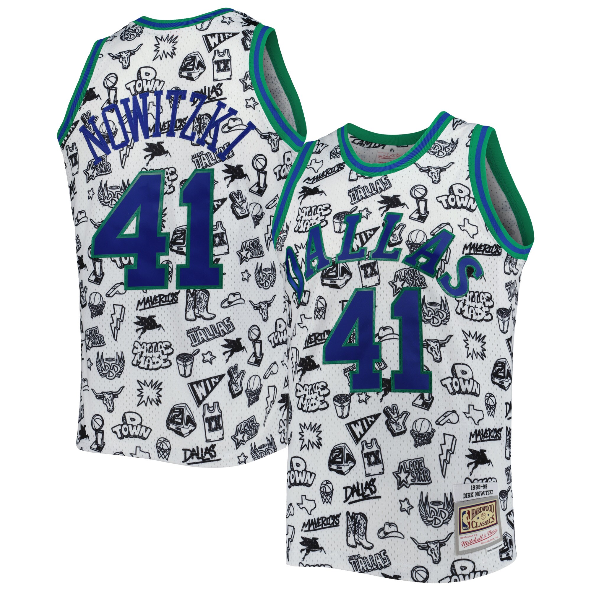 Alternative view of Dirk Nowitzki Dallas Mavericks Mitchell & Ness 1998/99 Hardwood Classics Doodle Swingman Basketball Jersey - White