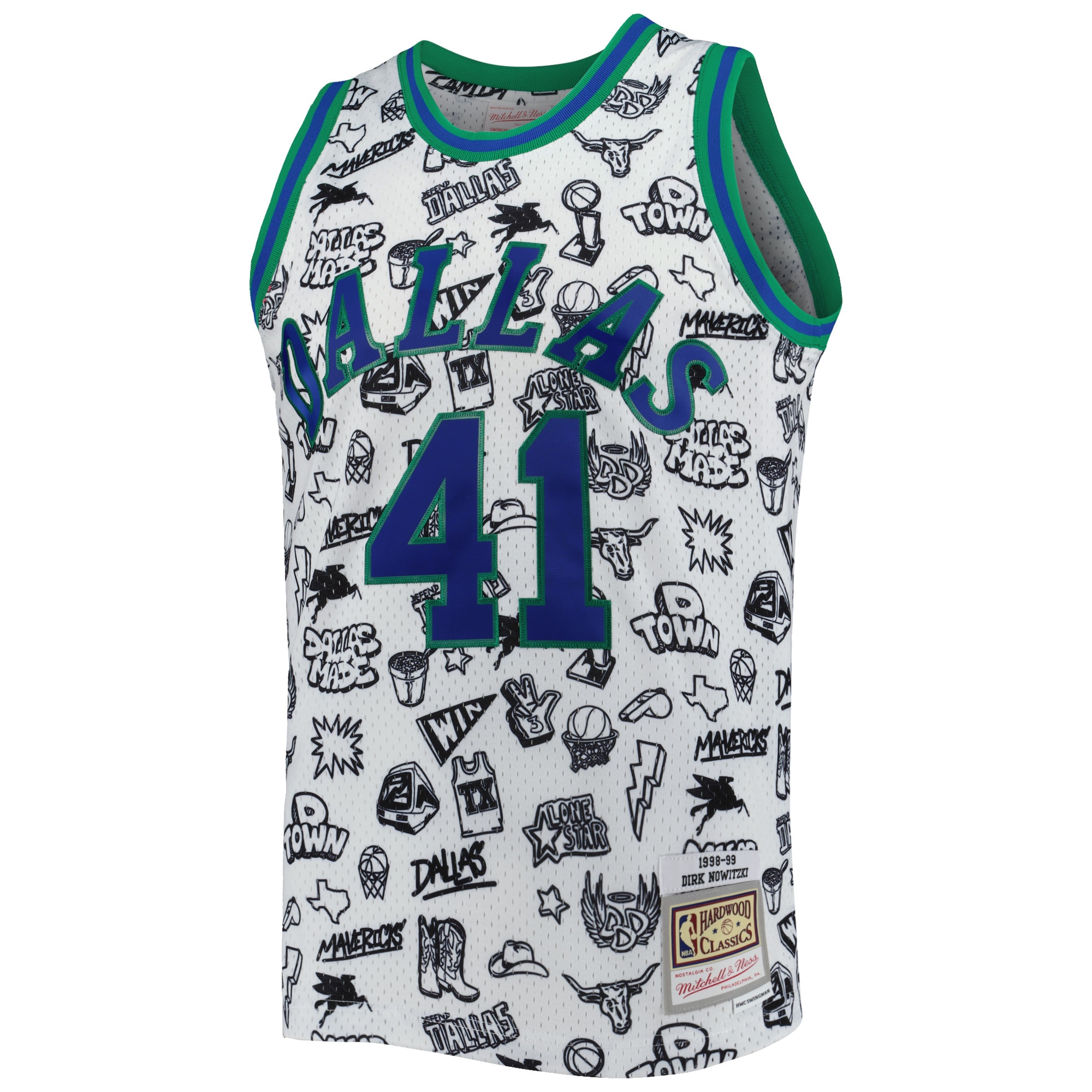 Alternative view of Dirk Nowitzki Dallas Mavericks Mitchell & Ness 1998/99 Hardwood Classics Doodle Swingman Basketball Jersey - White