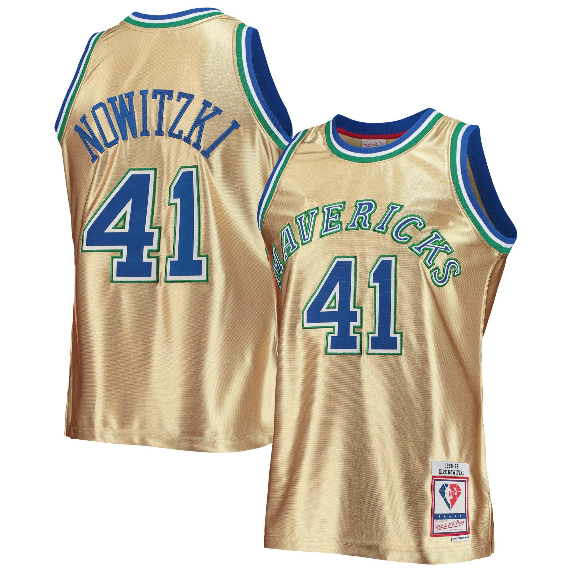 Dirk Nowitzki Dallas Mavericks Mitchell & Ness 75th Anniversary 1998/99 Hardwood Classics Swingman Basketball Jersey - Gold