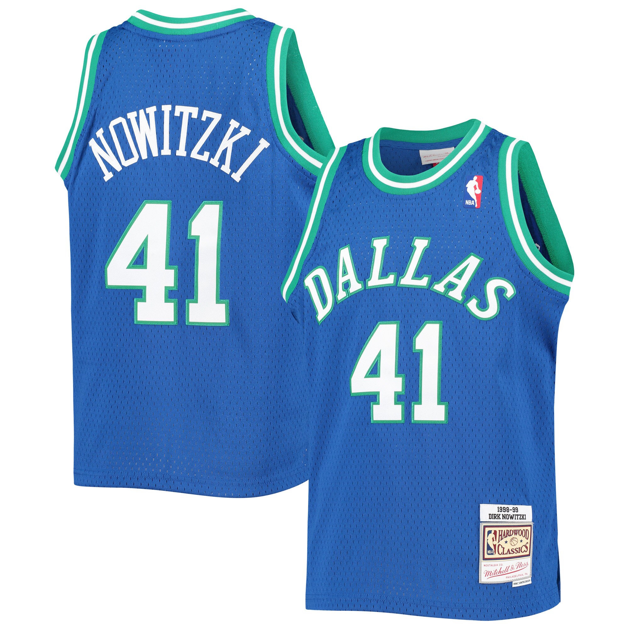 Alternative view of Dirk Nowitzki Dallas Mavericks Mitchell & Ness Youth 1998-99 Hardwood Classics Swingman Basketball Jersey - Blue